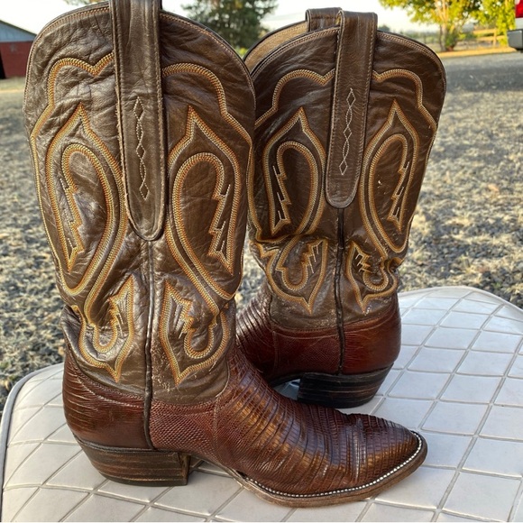 Handmade Shoes - Gorgeous Women’s Chocolate Brown Teju Lizard Dressy Western Boots - 7.5